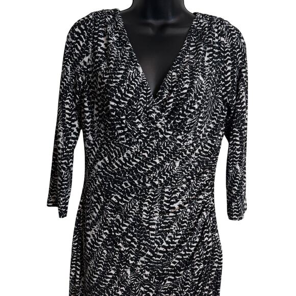 Lauren Ralph Lauren Women Sheath Dress Size 6 Black White 3/4 Sleeve Stretch New - Picture 2 of 12